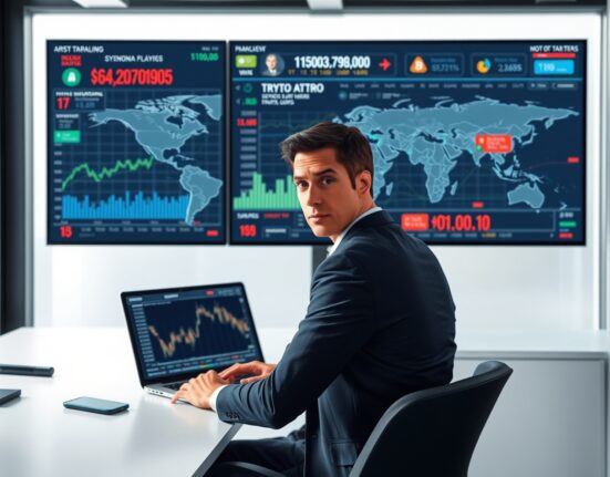 Financial analyst monitoring cryptocurrency market data amid global uncertainty for Coinbase institutional report