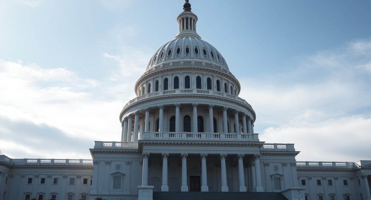 U.S. Capitol Building under daylight, site of Senate Banking Committee markup on the Clarity Act.