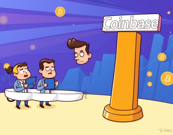 Cartoon illustration of the widening Coinbase negative premium signaling weak institutional Bitcoin demand.