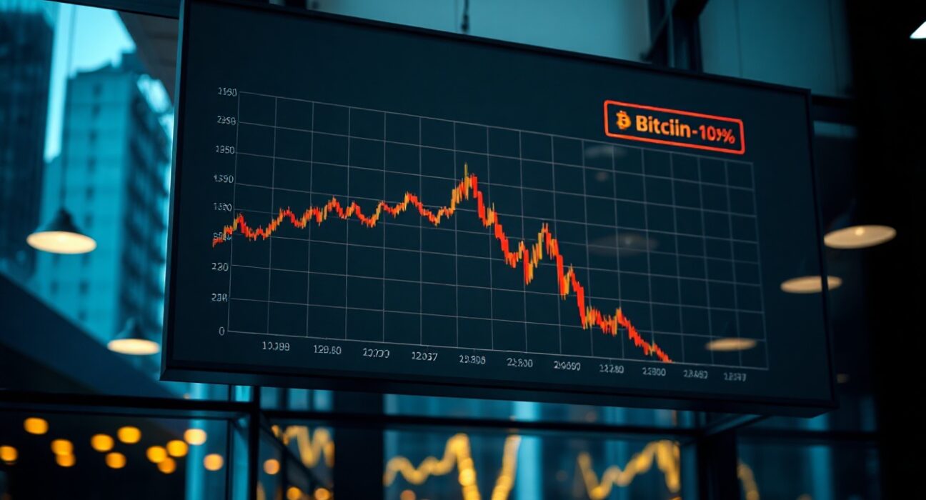 Digital trading screen showing Bitcoin price chart with negative Coinbase Premium Index indicator for 46 days
