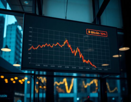 Digital trading screen showing Bitcoin price chart with negative Coinbase Premium Index indicator for 46 days