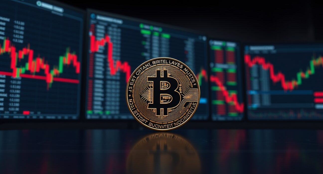 Bitcoin coin on trading interface with red charts indicating Coinbase Premium negative and lower US buying pressure