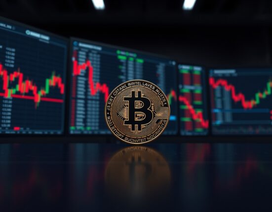 Bitcoin coin on trading interface with red charts indicating Coinbase Premium negative and lower US buying pressure