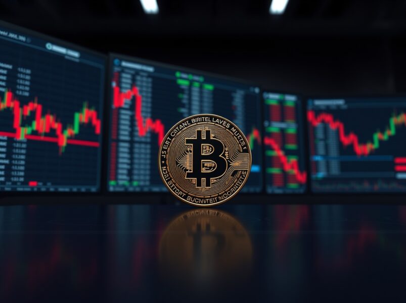 Bitcoin coin on trading interface with red charts indicating Coinbase Premium negative and lower US buying pressure