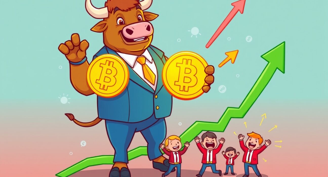 Bullish cartoon bull celebrating a positive Coinbase Premium signal for Bitcoin investment