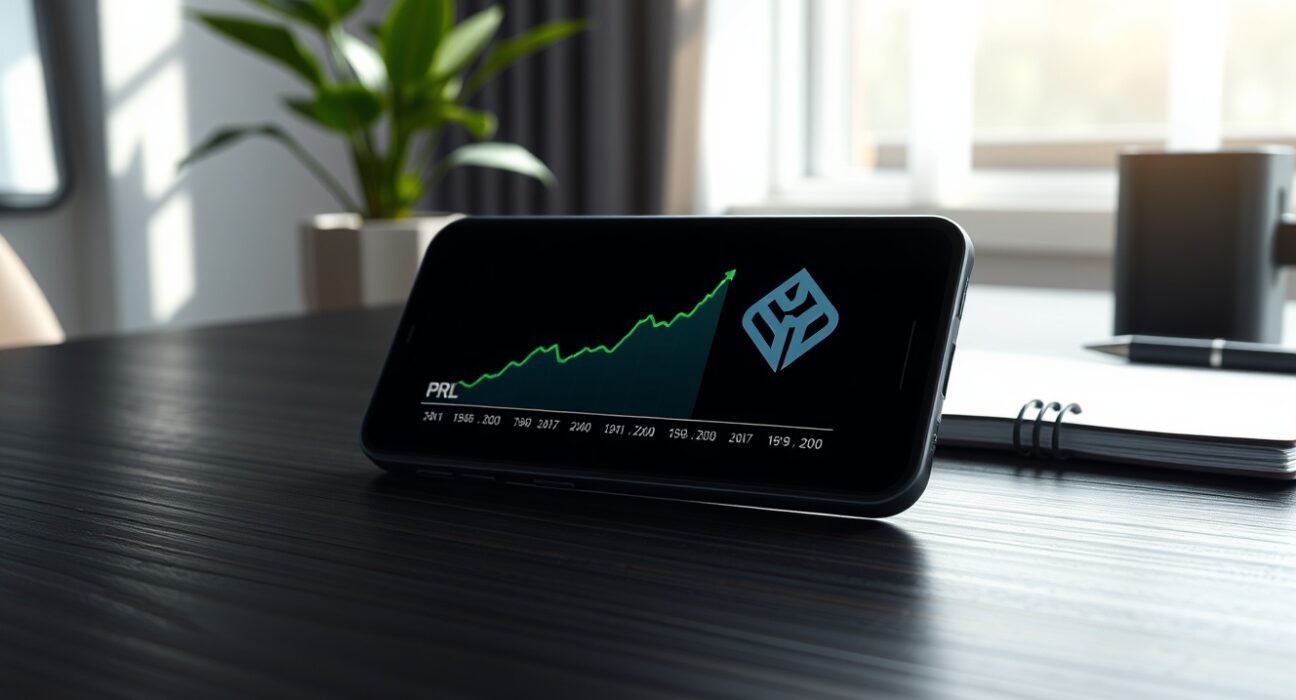 Smartphone displaying the PRL cryptocurrency chart on the Coinbase roadmap announcement.