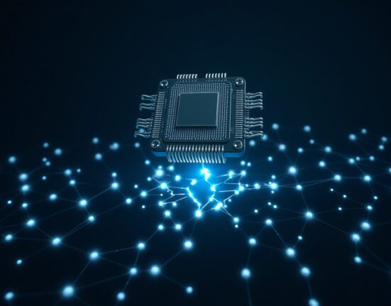 Quantum computer processor threatening blockchain network security, illustrating Coinbase's warning.