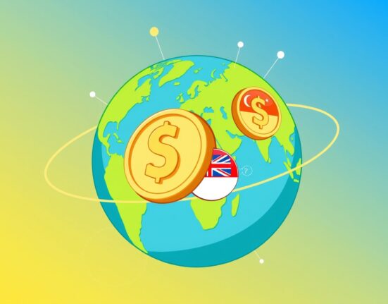 Cartoon illustration of new Coinbase stablecoins, AUDD and XSGD, connecting global markets.