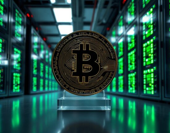 Coinbase staking operations: SOL coin in front of data center servers
