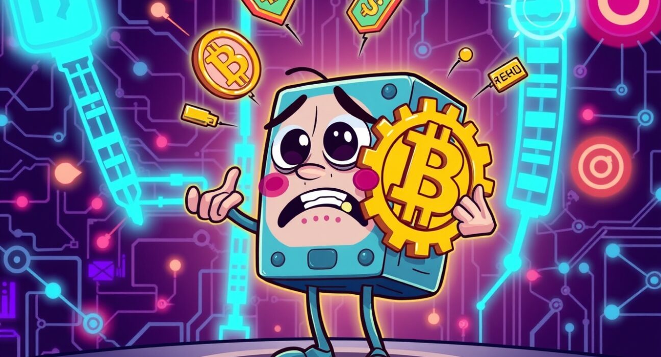 Coinbase system error disrupting decentralized exchange and lending services in a vibrant cartoon scene