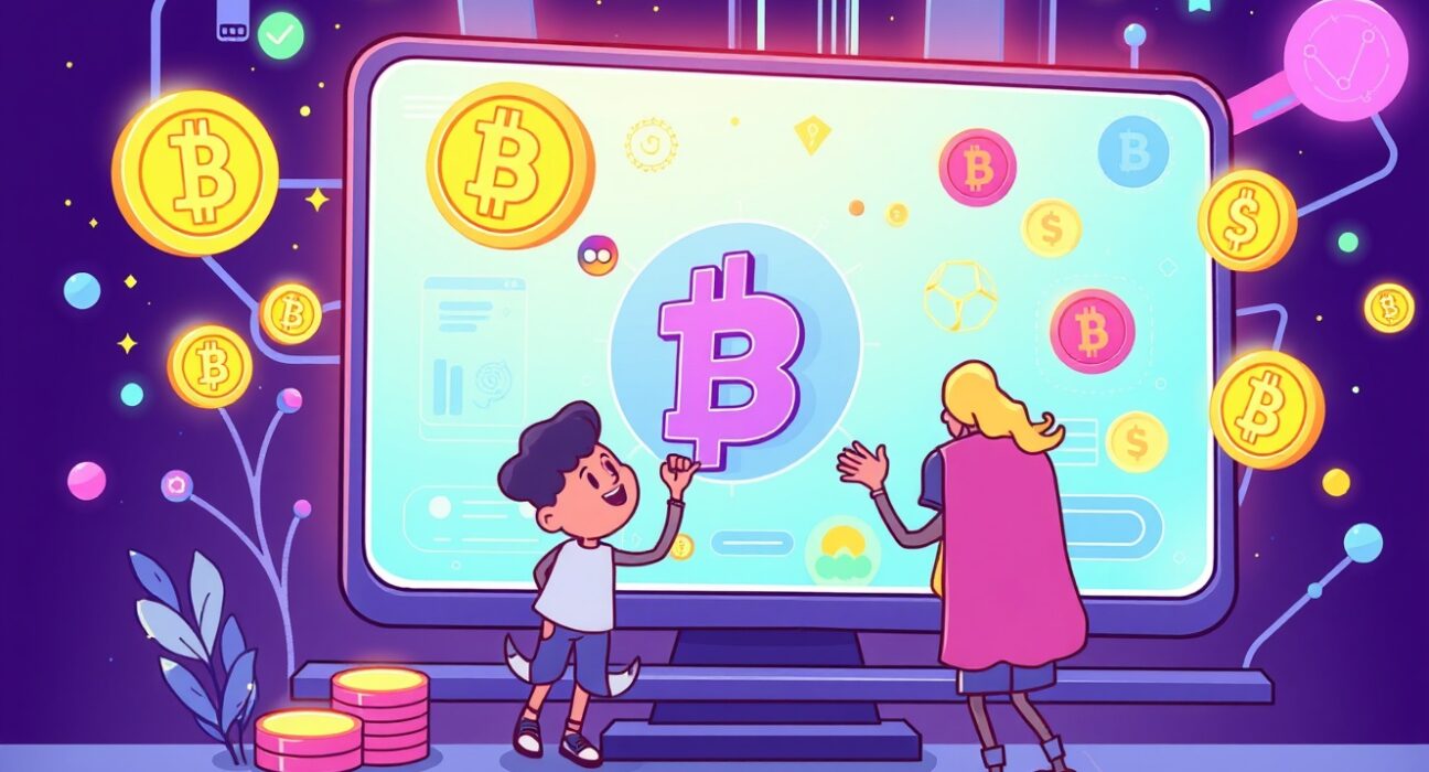 Coinbase token issuance platform illustration showing digital tokens and blockchain technology in action