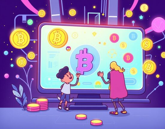 Coinbase token issuance platform illustration showing digital tokens and blockchain technology in action