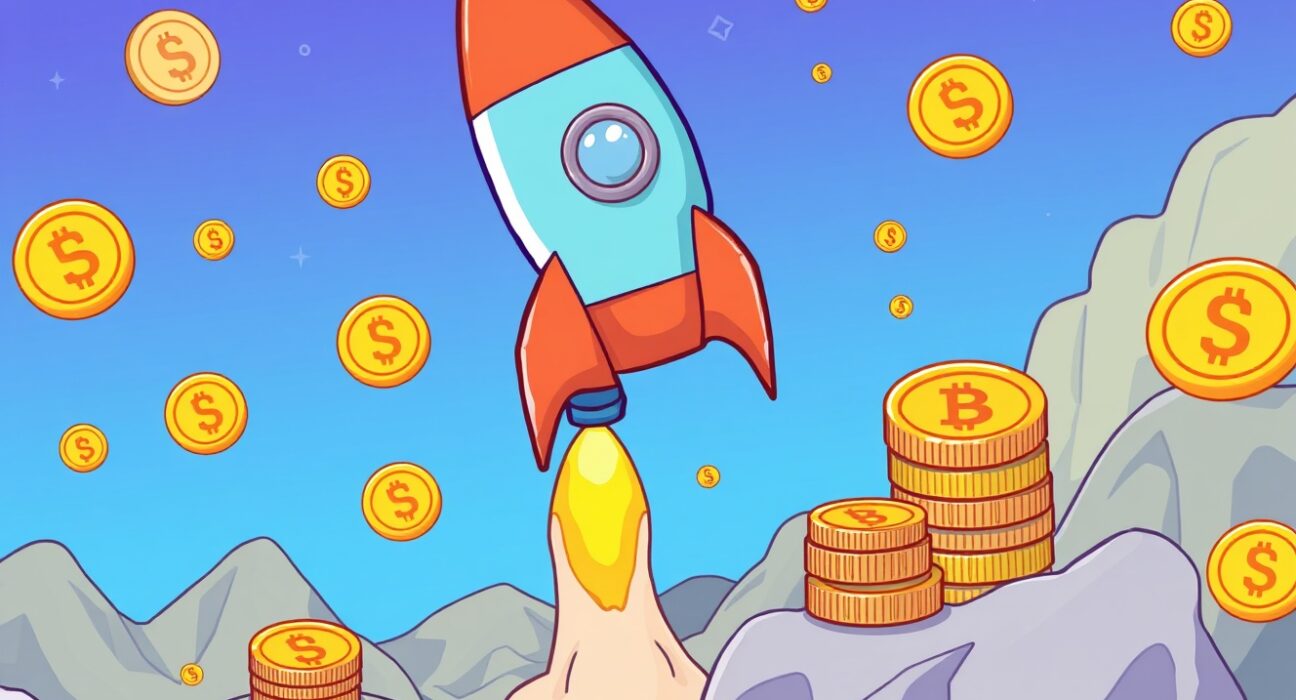 Coinbase TON listing celebration with rocket launch representing new crypto investment opportunities