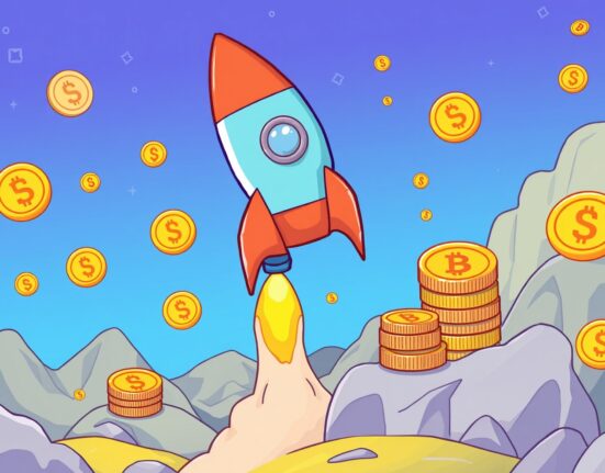 Coinbase TON listing celebration with rocket launch representing new crypto investment opportunities