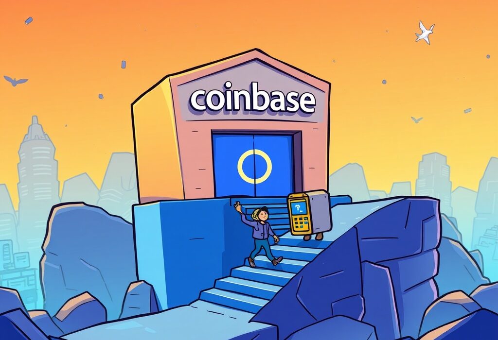 An illustration depicting Coinbase's platform welcoming the Towns Protocol token, signifying its new listing and accessibility.