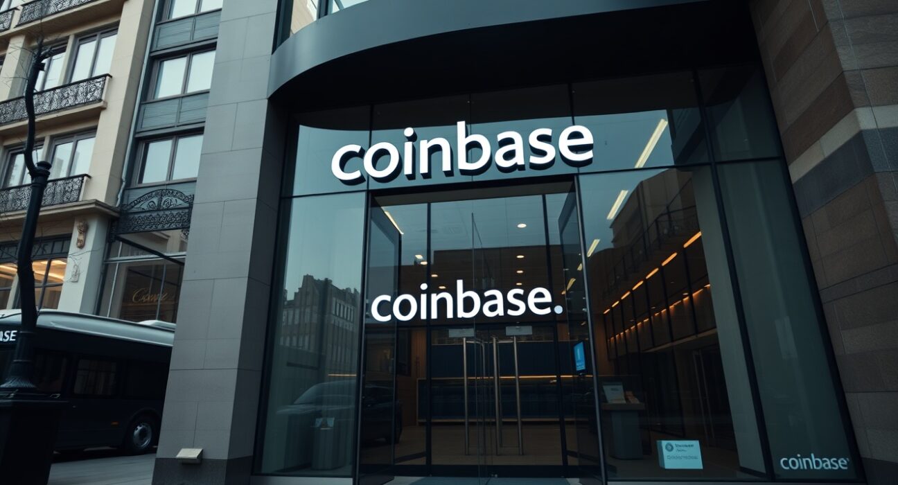 Coinbase office building in London with MiFID license announcement