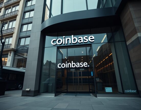 Coinbase office building in London with MiFID license announcement