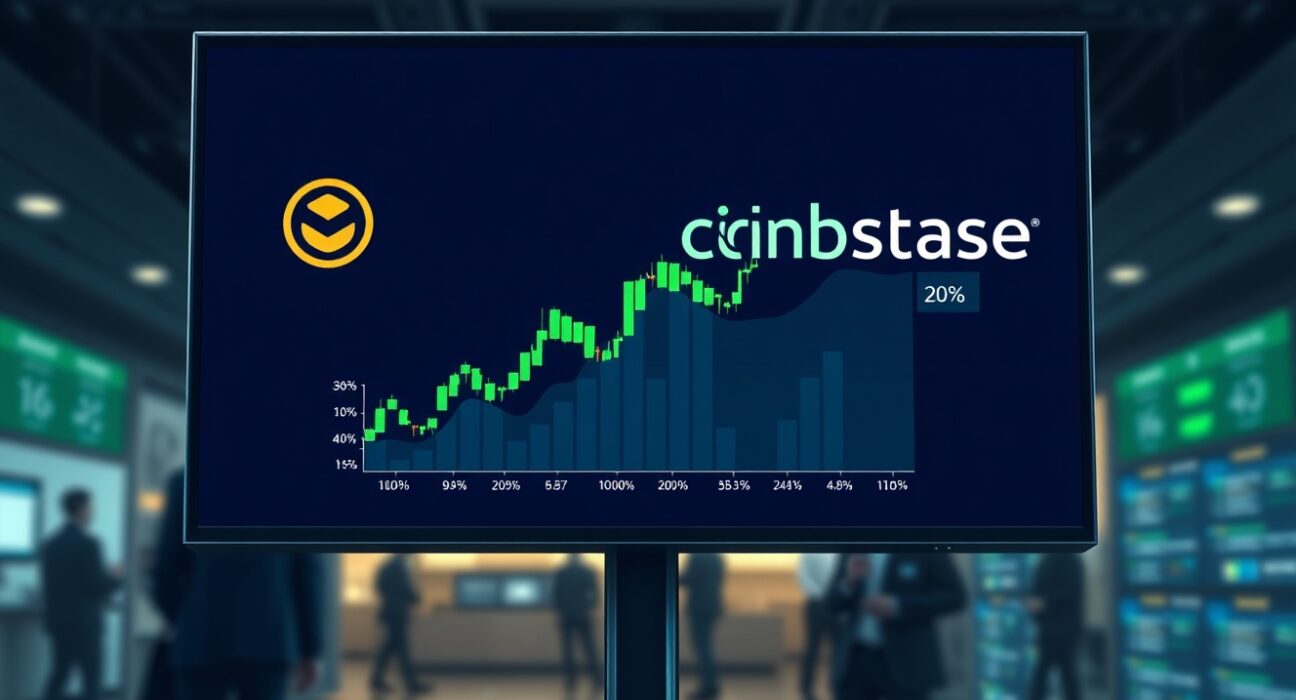 Coinbase WRON listing on a trading platform monitor with positive chart data, representing the new altcoin addition.