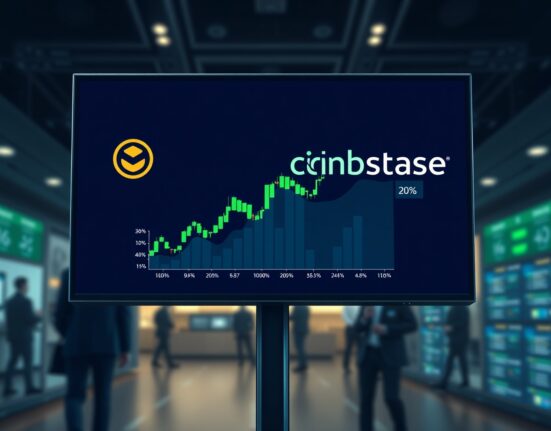 Coinbase WRON listing on a trading platform monitor with positive chart data, representing the new altcoin addition.