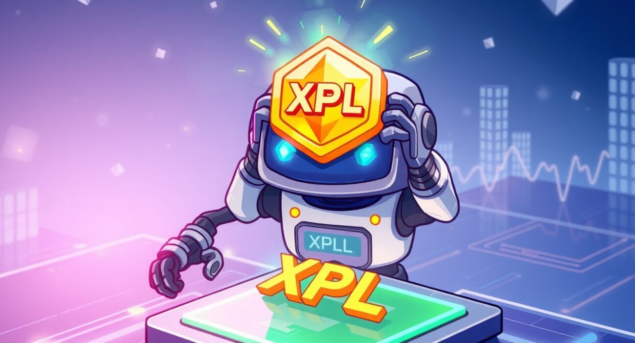 Cartoon illustration of the Coinbase XPL listing as a new token joining a major exchange platform.