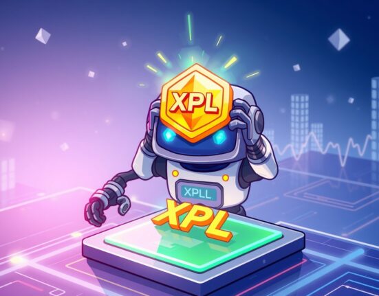 Cartoon illustration of the Coinbase XPL listing as a new token joining a major exchange platform.