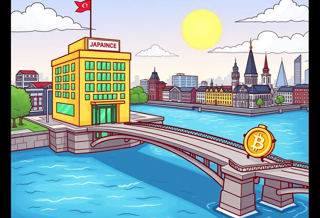 A cartoon illustration depicting Coincheck's strategic Coincheck Europe expansion into new markets, symbolizing growth and international reach.