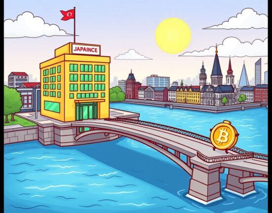 A cartoon illustration depicting Coincheck's strategic Coincheck Europe expansion into new markets, symbolizing growth and international reach.