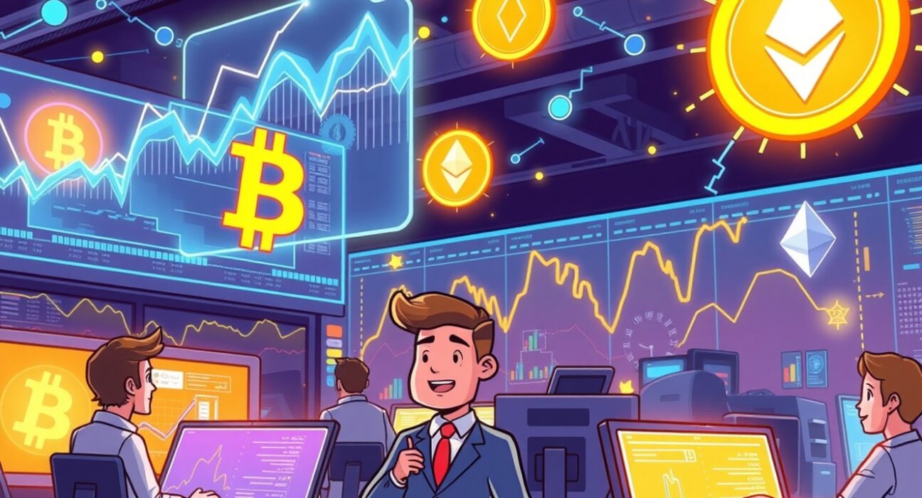 Animated illustration of the 2025 crypto derivatives market report showing dynamic trading activity and data visualization.