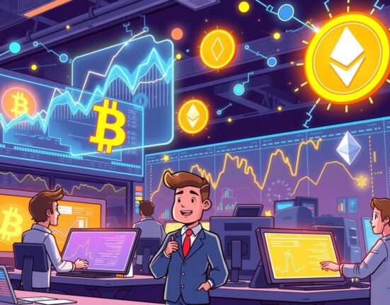 Animated illustration of the 2025 crypto derivatives market report showing dynamic trading activity and data visualization.