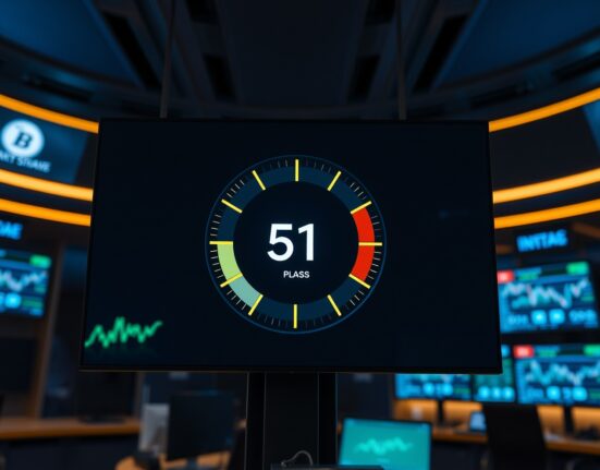 Digital gauge showing Altcoin Season Index at 51 on a trading floor monitor
