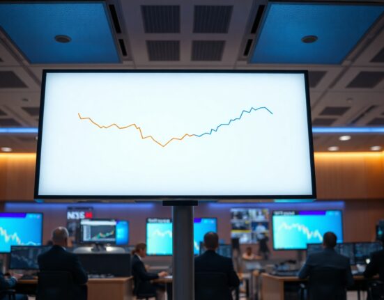 Analyst monitors cryptocurrency price chart on trading floor display