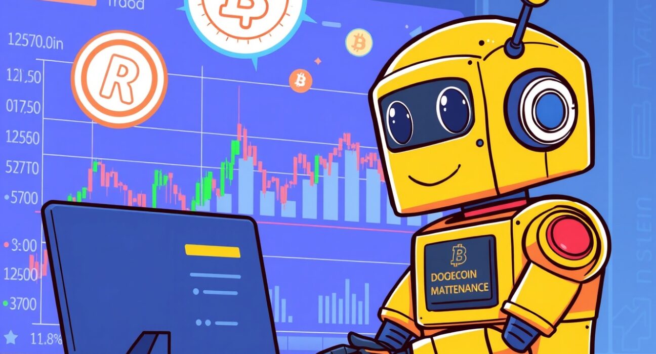 Coinone DOGE XRP trading halt maintenance cartoon illustration showing platform stability checks