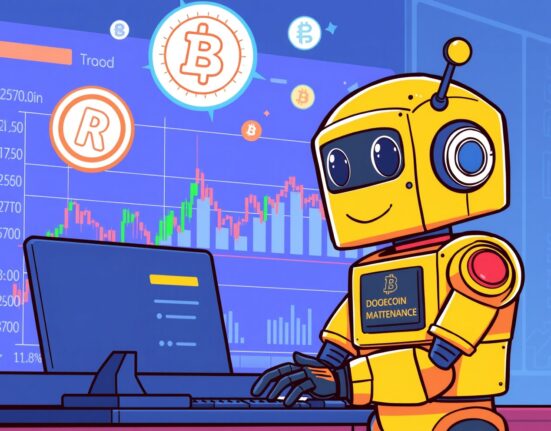 Coinone DOGE XRP trading halt maintenance cartoon illustration showing platform stability checks