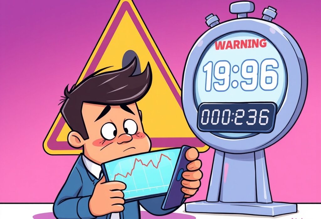 A cartoon investor looking concerned at a crypto chart, representing the Coinone investment warning for KAI.