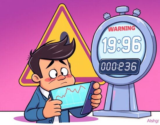 A cartoon investor looking concerned at a crypto chart, representing the Coinone investment warning for KAI.