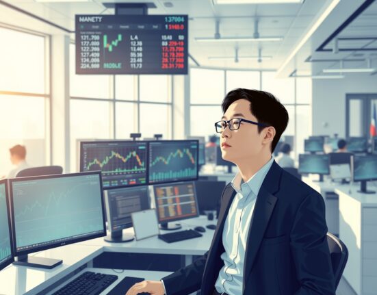 Professional cryptocurrency trading floor in Seoul showing Coinone's market growth analysis