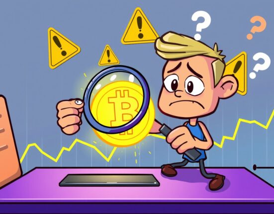 Cartoon illustration of Coinone exchange issuing a trading advisory warning for Yala cryptocurrency