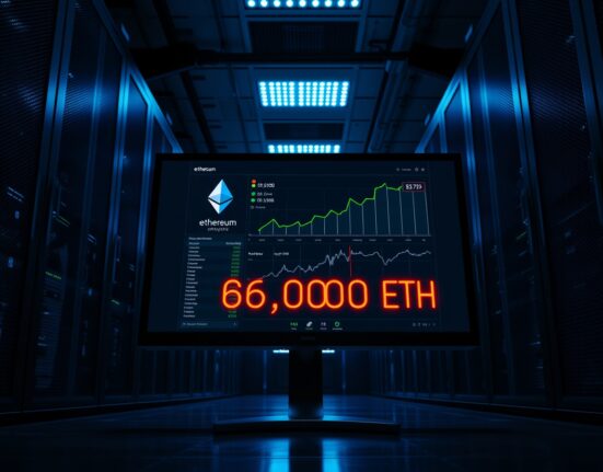 On-chain analytics monitor showing a 63,000 ETH transfer to Coinbase from a suspected CoinShares wallet.