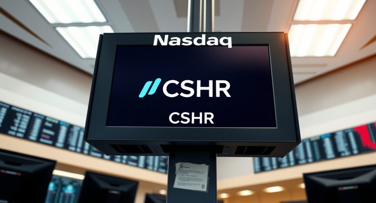 CoinShares Nasdaq listing shown on a professional trading terminal displaying the CSHR ticker.