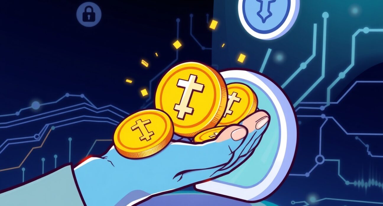 A vibrant cartoon illustrating the launch of CoinShares' TON staking ETP, symbolizing new investment opportunities in crypto.