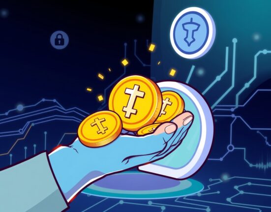 A vibrant cartoon illustrating the launch of CoinShares' TON staking ETP, symbolizing new investment opportunities in crypto.