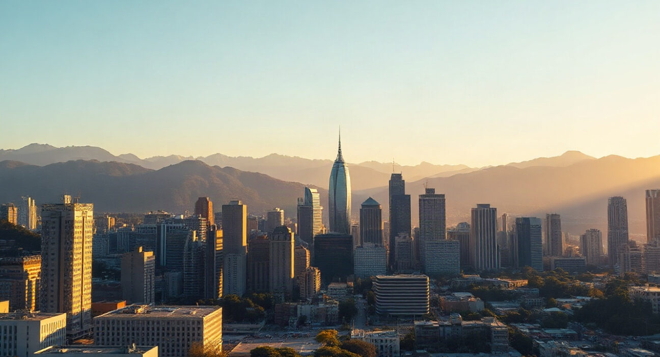 Bogotá skyline at golden hour, symbolizing Colombia's economic growth in Q2 2024.