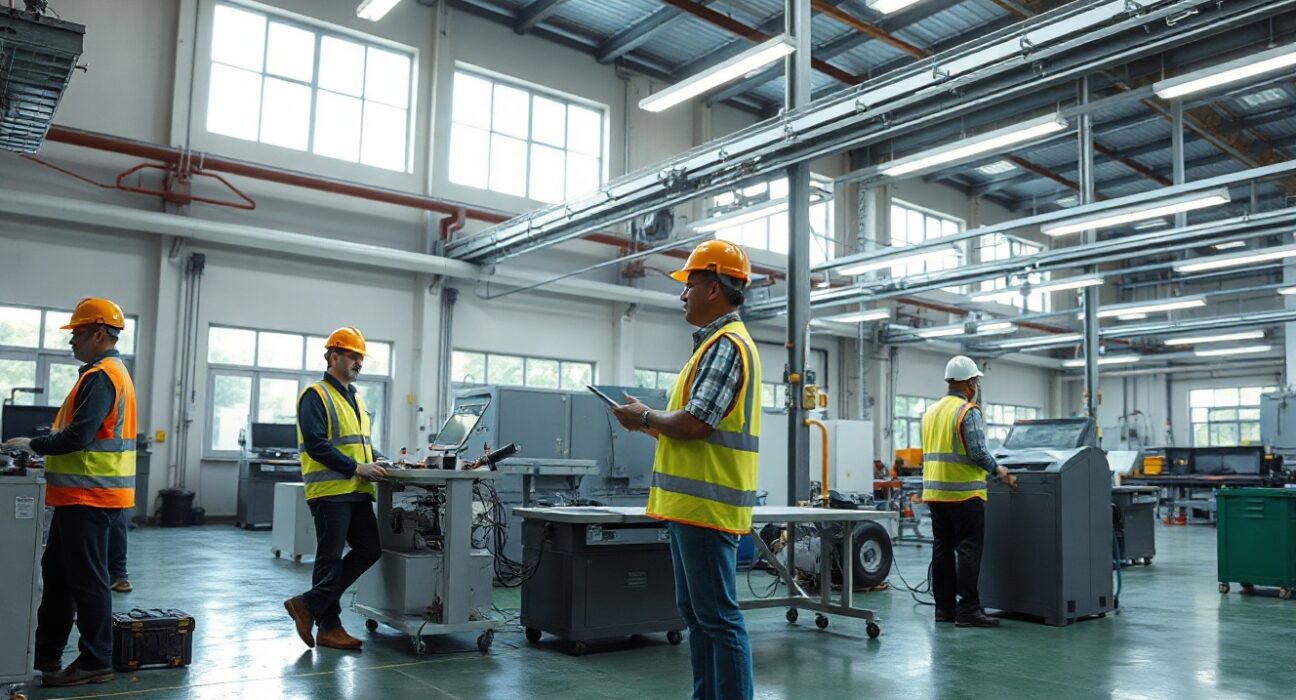 Workers on a factory floor in Colombia, representing the country's industrial output growth in June.