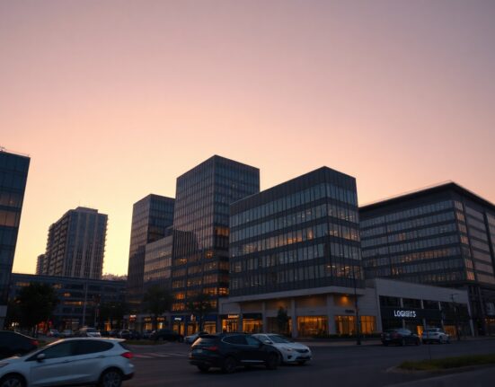 Modern commercial real estate buildings at dusk, representing the mid-year market outlook.