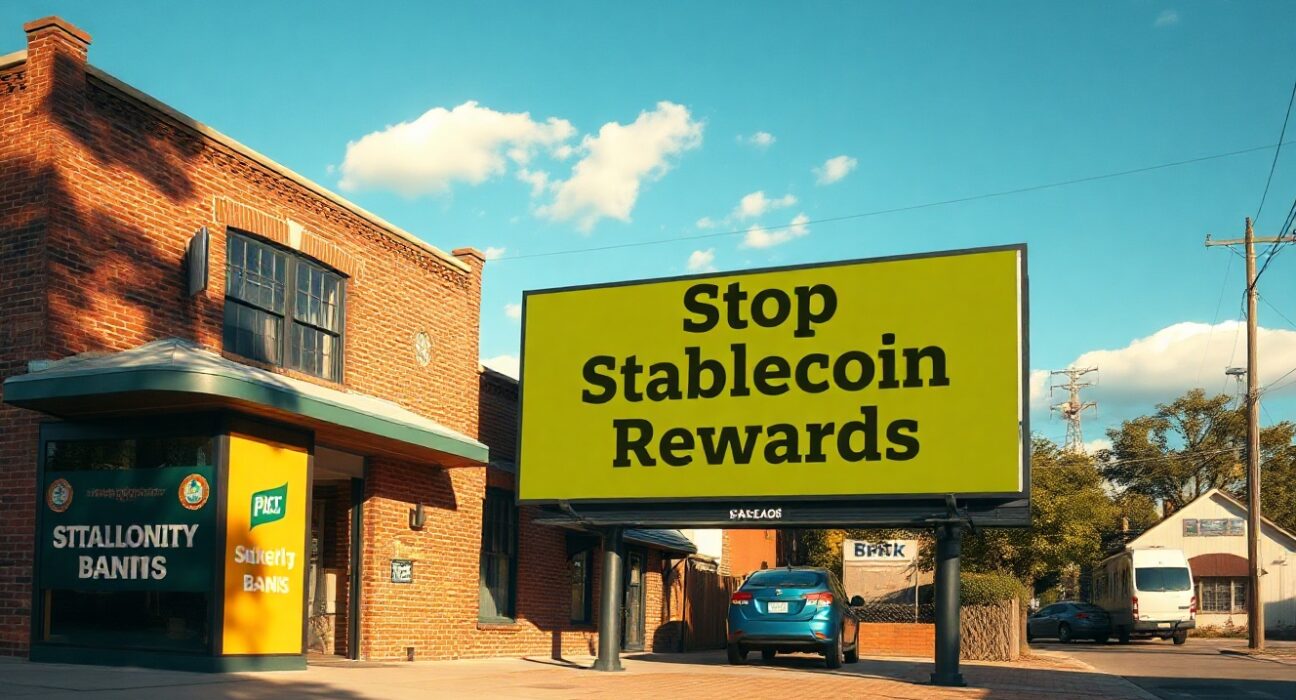 Community bank with digital billboard opposing stablecoin rewards legislation