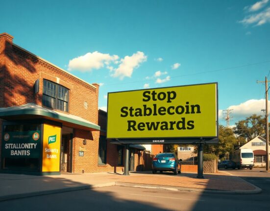 Community bank with digital billboard opposing stablecoin rewards legislation