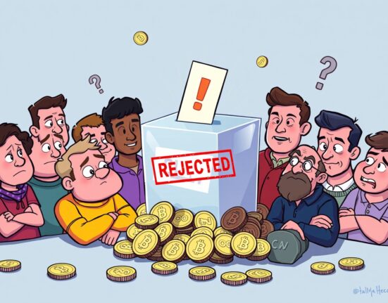 Cartoon illustrating a rejected Compound DAO governance proposal, showing community reactions to the failed COMP token recall.