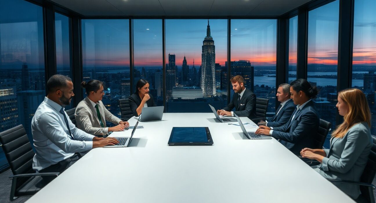 Corporate team meeting in a modern boardroom, representing Compound Finance's strategic shift toward institutional clients.