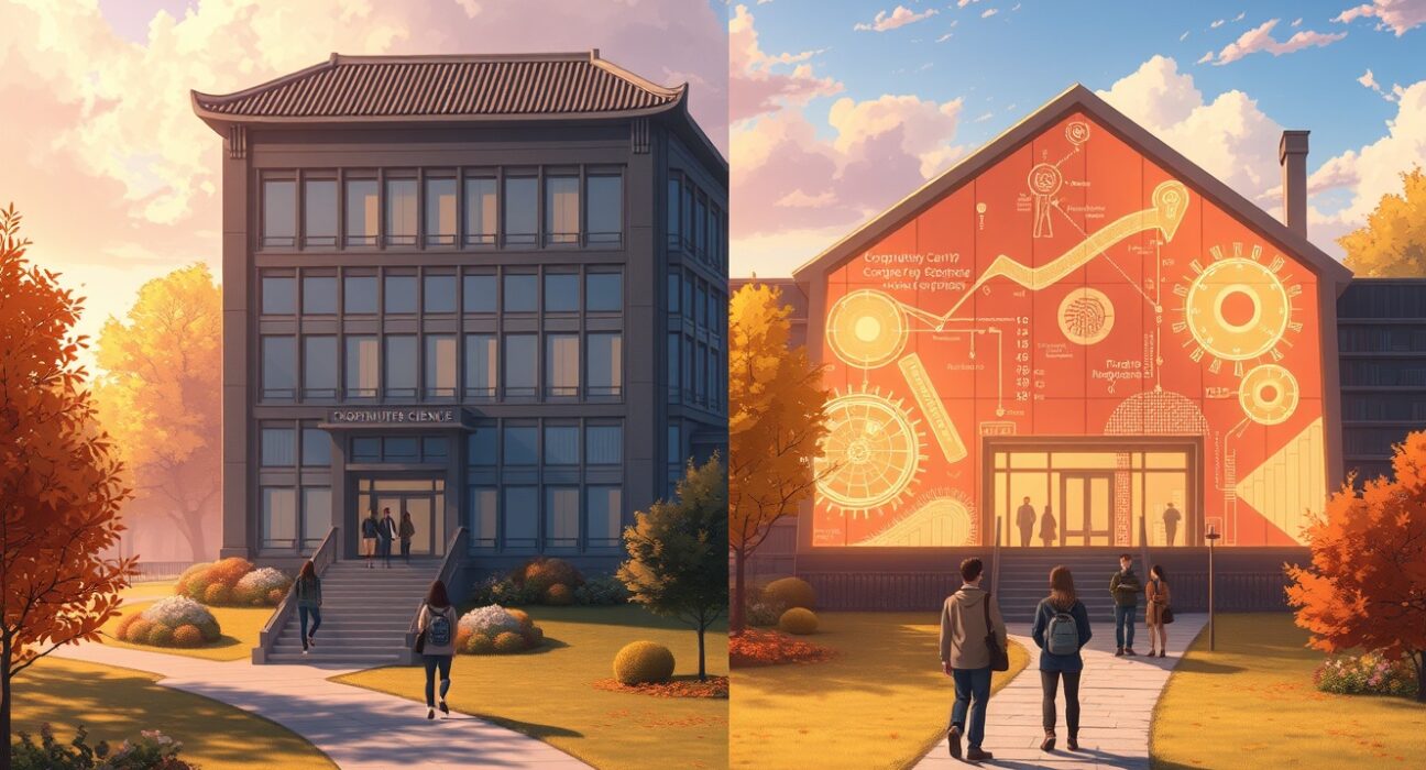 University students choosing between traditional computer science and new AI degree programs during enrollment season