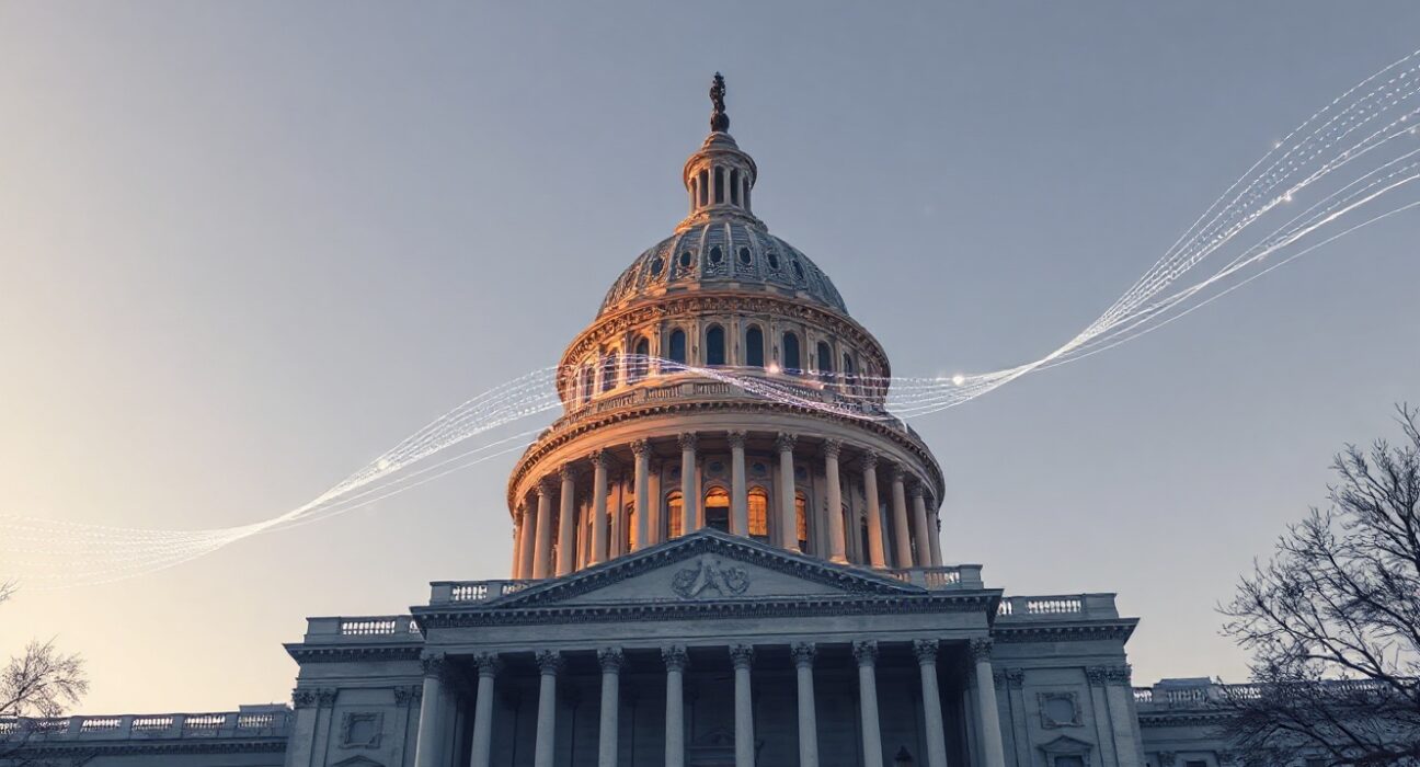 U.S. Capitol building with digital overlay representing AI adoption in Congress